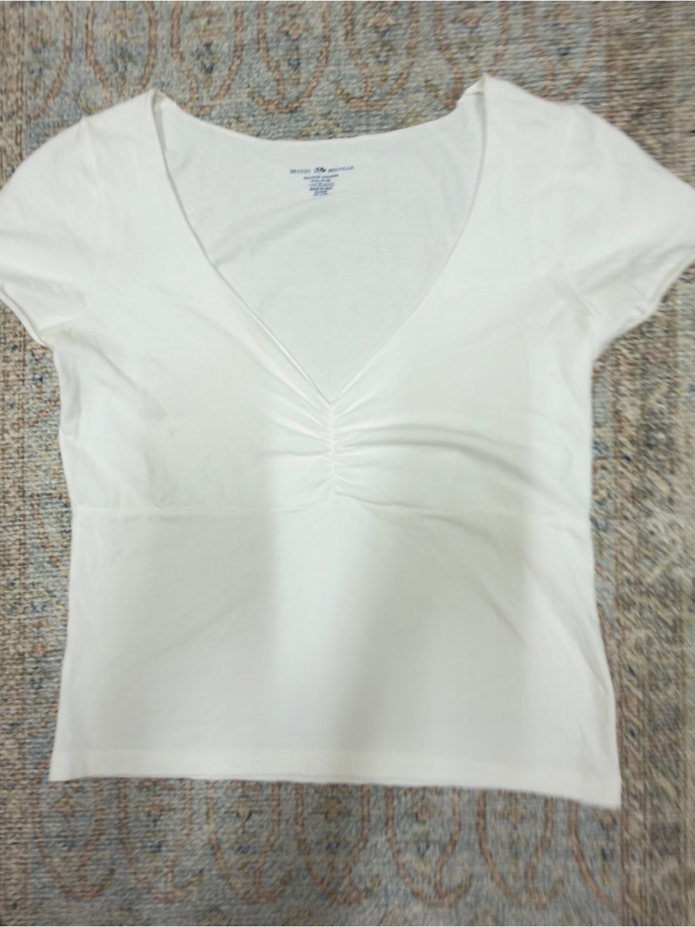 Brandy Melville White V-Neck Ruched Front tee
